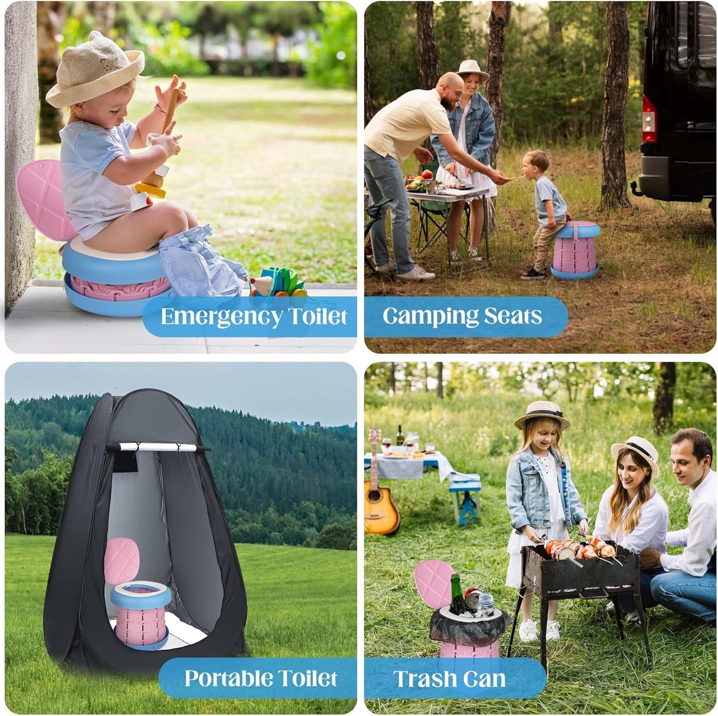 Inmorven Portable Toilet Camping Foldable Potty for Toddler Adults Kids Travel Potty for Car,Camping,Trips,Boat,Indoor,Outdoor Emergency,Travel etc,Adjustable Height Training Toilet Seat.