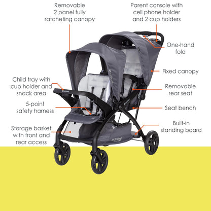 Baby Trend Sit N' Stand® Double 2.0 Stroller, Dash Black