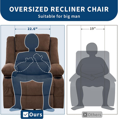 GarveeHome 360° Swivel Recliner Chair for Adult, Linen Rocker Chair with 3 Positions/2 Side Pockets/Cup Holders, Manual Nursery Glider Rocking Chair for Bedroom Living Room Office