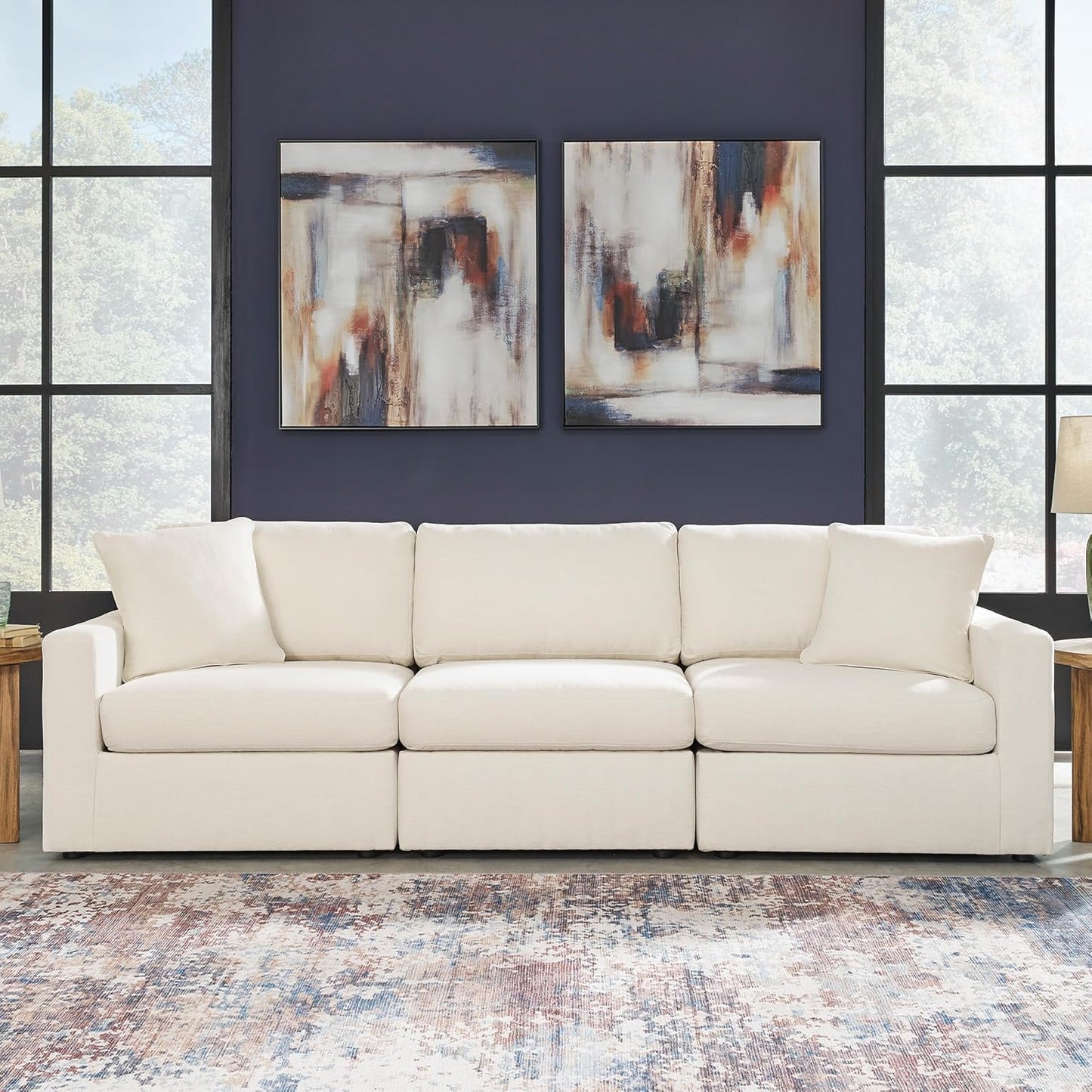 Signature Design by Ashley Modmax Coastal Press-Back Swivel Glider Rocker Recliner with Machine Washable Cover, Hidden Storage Compartments and 2 Bolster Pillows, Beige - Colors B