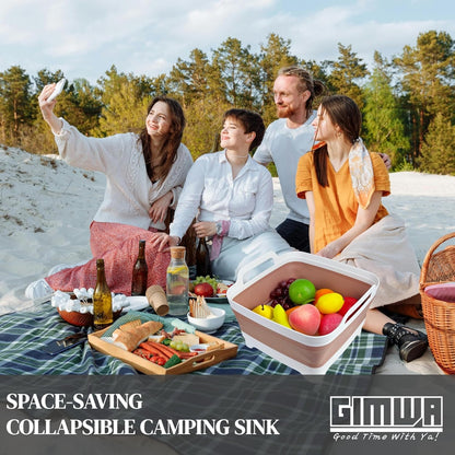 GIMWA Collapsible Wash Basin for Baby Bottles - 2.4 Gallons Portable Wash Bin for RV Camping Sink, Space-Saving Dish Tub (Pink)