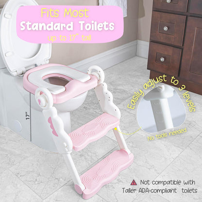 bebeleh Musical & Sound Toddler Potty Training Seat w/Step Stool Ladder - Collapsible & Adjustable Toilet, Pre Assembled Toddler Toilet Seat w/Music & Sounds - Splash Guard & Anti-Slip Steps - Gray