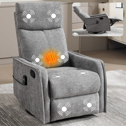 Massage Chair Recliner with Heat, Swivel Rocking Chair Recliner with High Back, Manual Nursery Recliners for Adults,Small Recliner Chair for Small Spaces, Living Room Bedroom, Fabric (Blue Green)