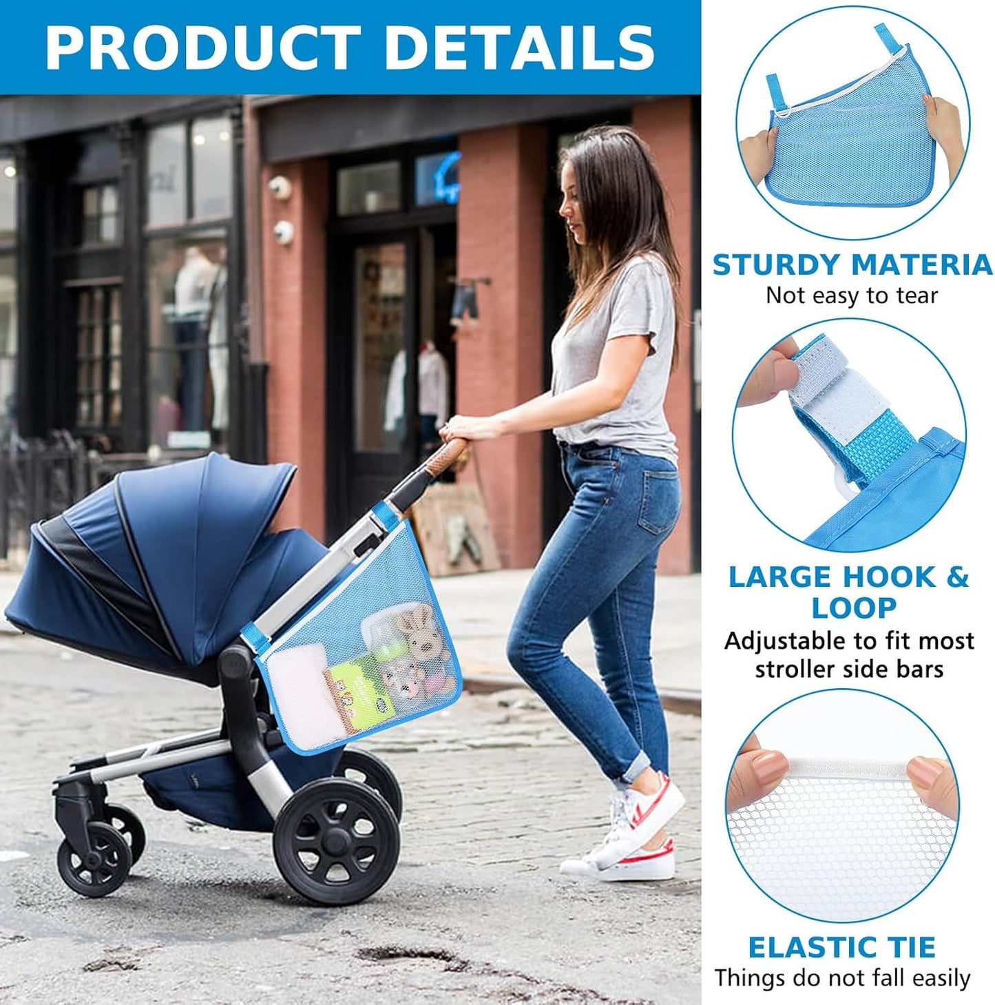 Accmor Universal Stroller Organizer, Side Sling Stroller Organizer, Mesh Cargo Net Stroller Storage Caddy Accessories, Stroller Bag Accessories Fits for Uppababy, Nuna, Baby Jogger, Doona Strollers