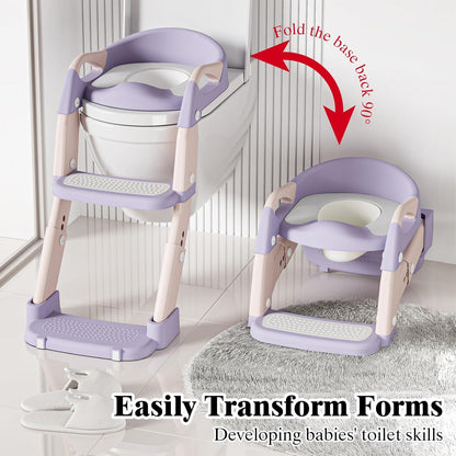 XIGGA 3 in 1 Potty Toilet Training Seat with 2-level Adjustable Steps, Equipped with Waterproof Cushion and Non Slip Step Stool, Dedicated Toilet Seat for Boys Girls - Green