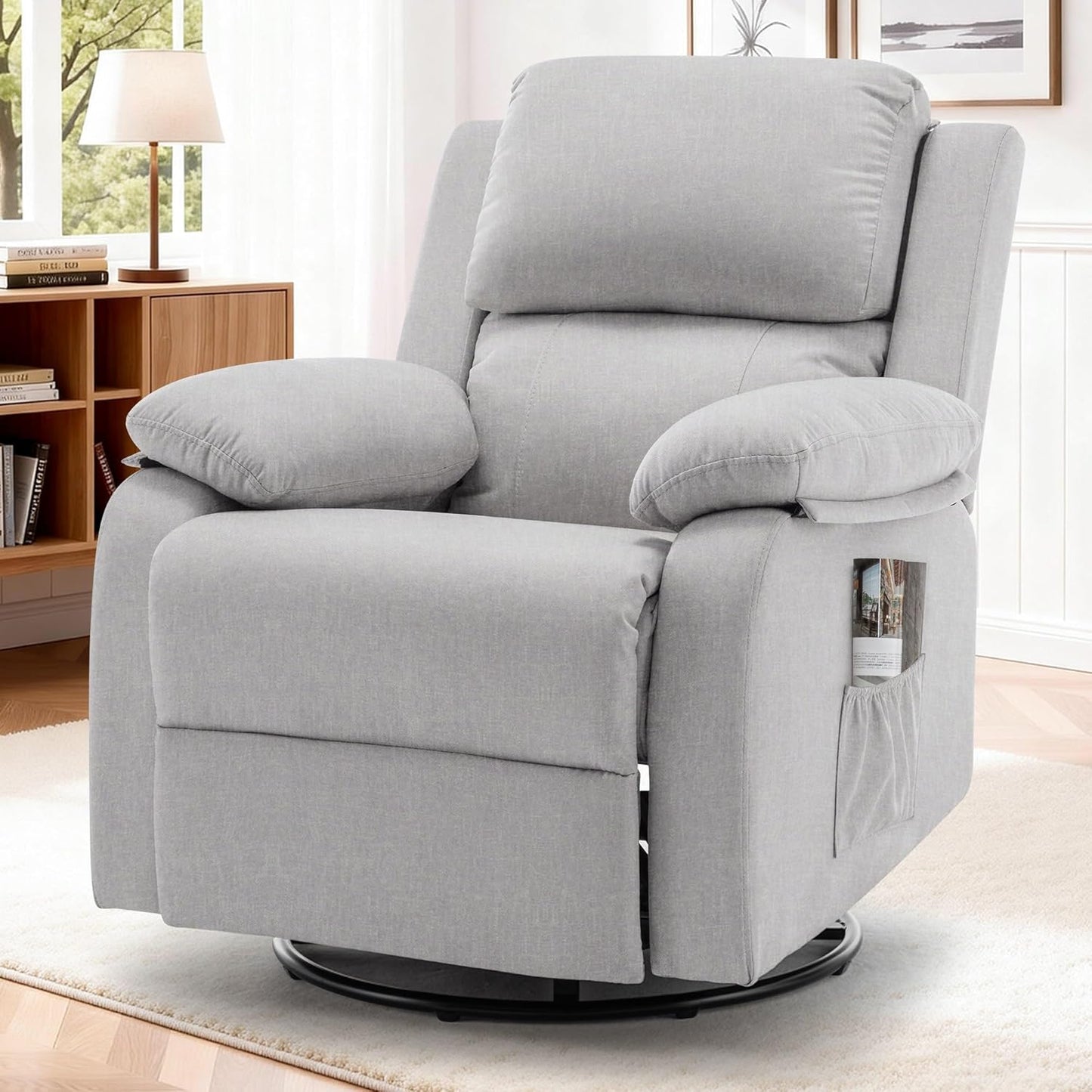 Korser Recliner Chair, 360 Swivel Rocker Chair for Adults, Small Rocking Recliner for Small Spaces, Upholstered Fabric Glider Recliner Nursery