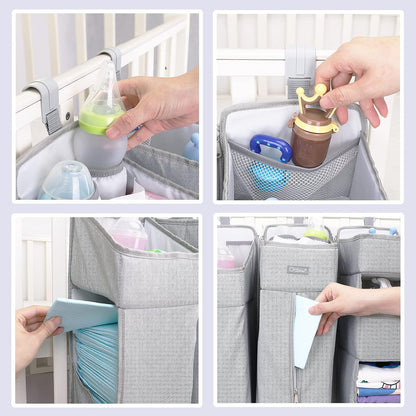 Orzbow 3-in-1 Hanging Diaper Caddy Organizer for Changing Table, Nursery Organization and Diaper Stacker for Crib Wall, Removable Diaper Organizer for Baby Girl Essentials, Pink