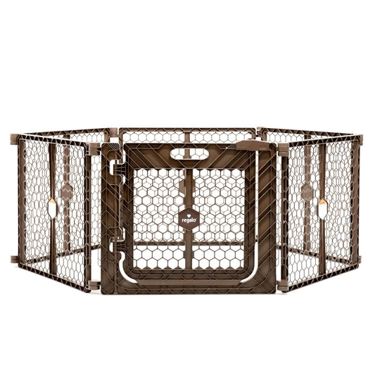 Regalo Safety 192" Super Wide Baby Gate & Play Yard, 2-in-1 Adjustable Playpen for Babies, Toddlers & Pets, Includes Wall Mount Kit, Plastic, Gray