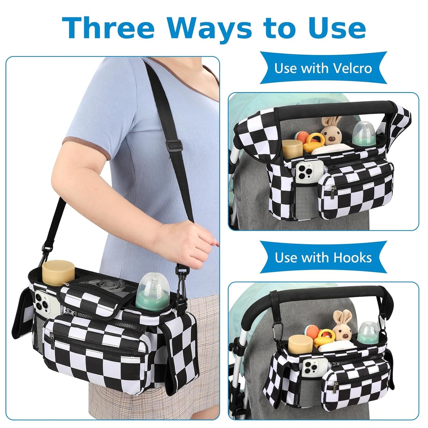 Accmor Universal Stroller Organizer with Insulated Cup Holder Detachable Phone Bag and Shoulder Strap,Stroller Bag Caddy Organizer Fits for Uppababy, Baby Jogger, Britax Strollers