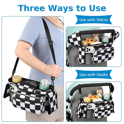 Accmor Universal Stroller Organizer with Insulated Cup Holder Detachable Phone Bag and Shoulder Strap,Stroller Bag Caddy Organizer Fits for Uppababy, Baby Jogger, Britax Strollers