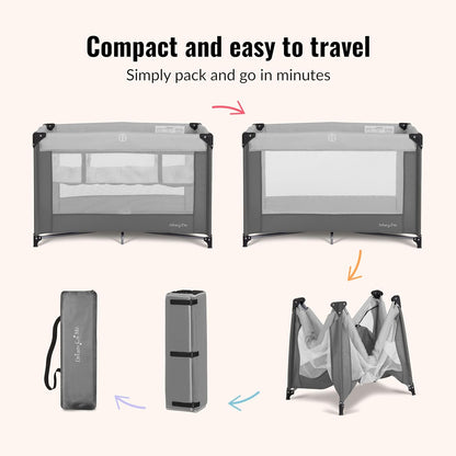 Dream On Me Zazzy Portable Playard with Bassinet in Black, Lightweight Packable and Easy Setup Baby Playard with Mattress and Travel Bag