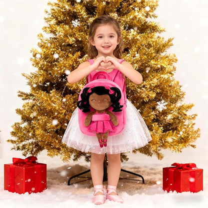Gloveleya Toddler Backpack for Kids Soft Toys Plush Curly Ballet Girl Doll Rose