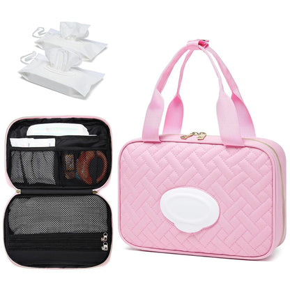 Diaper Bag Organizer with 2 Pieces Wipes Dispensers, Portable Stroller Mini Diaper Bag Pouches Travel Gear, Foldable Newborn Baby Essentials, Small Clutch, PInk
