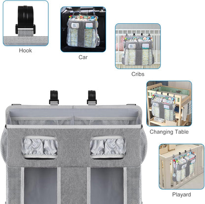Accmor Hanging Baby Diaper Caddy Organizer, Diaper Stacker, Baby Crib Hanging Classified Storage Bag Organizer for Changing Table, Crib, Playard or Wall & Nursery Organization, Grey