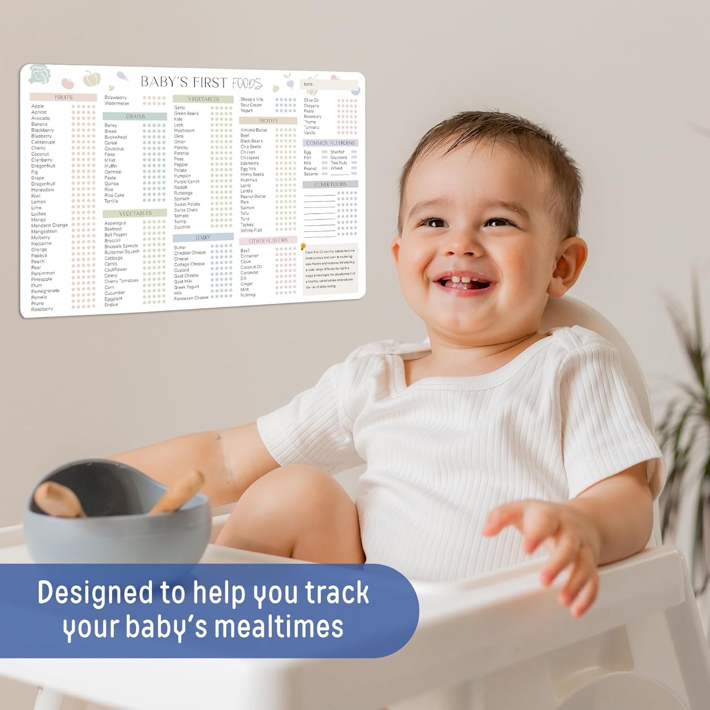 BIROYAL Baby First Foods Tracker Fridge Magnet, Led Weaning Supplies, 12"x8" Dry Erase Daily Food Log, 101 Foods Checklist Before One, Baby Feeding Essentials