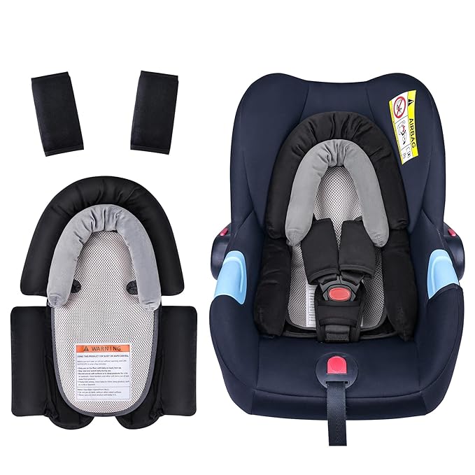 COOLBEBE Upgraded 3-in-1 Babybody Support & Strap Covers Set for Newborn Infant - Extra Soft Car Seat Insert Cushion Pad, Perfect for Carseats, Strollers, Swing, Black