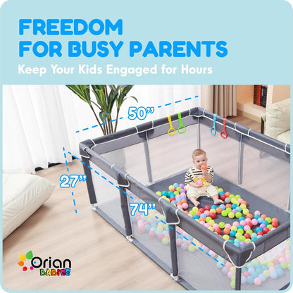 Orian Baby Playpen 50x50 Large Play Yard for Babies and Toddlers, Indoor Outdoor Playpen, Sturdy Baby Play Pen with Mesh Sides, Safe Baby Fence Play Area, Assembly Required/Not Portable, w Storage Bag