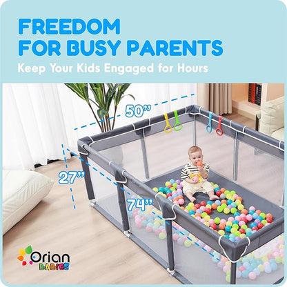 Orian Playpen 50x74 Large Play Yard for Babies and Toddlers, Indoor Outdoor Playpen, Sturdy Baby Play Pen with Mesh Sides, Safe Baby Fence Play Area, Assembly Required/Not Portable, with Storage Bag