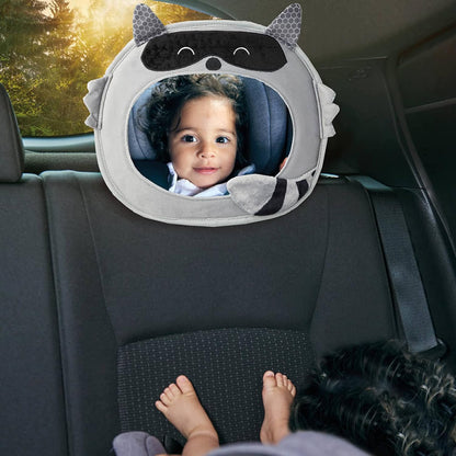 Diono Easy View Racoon Character Baby Car Mirror, Safety Car Seat Mirror for Rear Facing Infant, Fully Adjustable, Wide Crystal Clear View, Shatterproof, Crash Tested