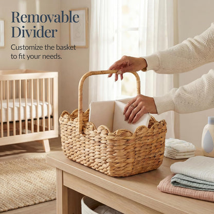 Best Choice Products Baby Diaper Caddy Organizer, Large Portable Handmade Nursery Basket w/Removable Divider & Handles, Handwoven Changing Table Storage Bin for Nursery Organization - Chestnut