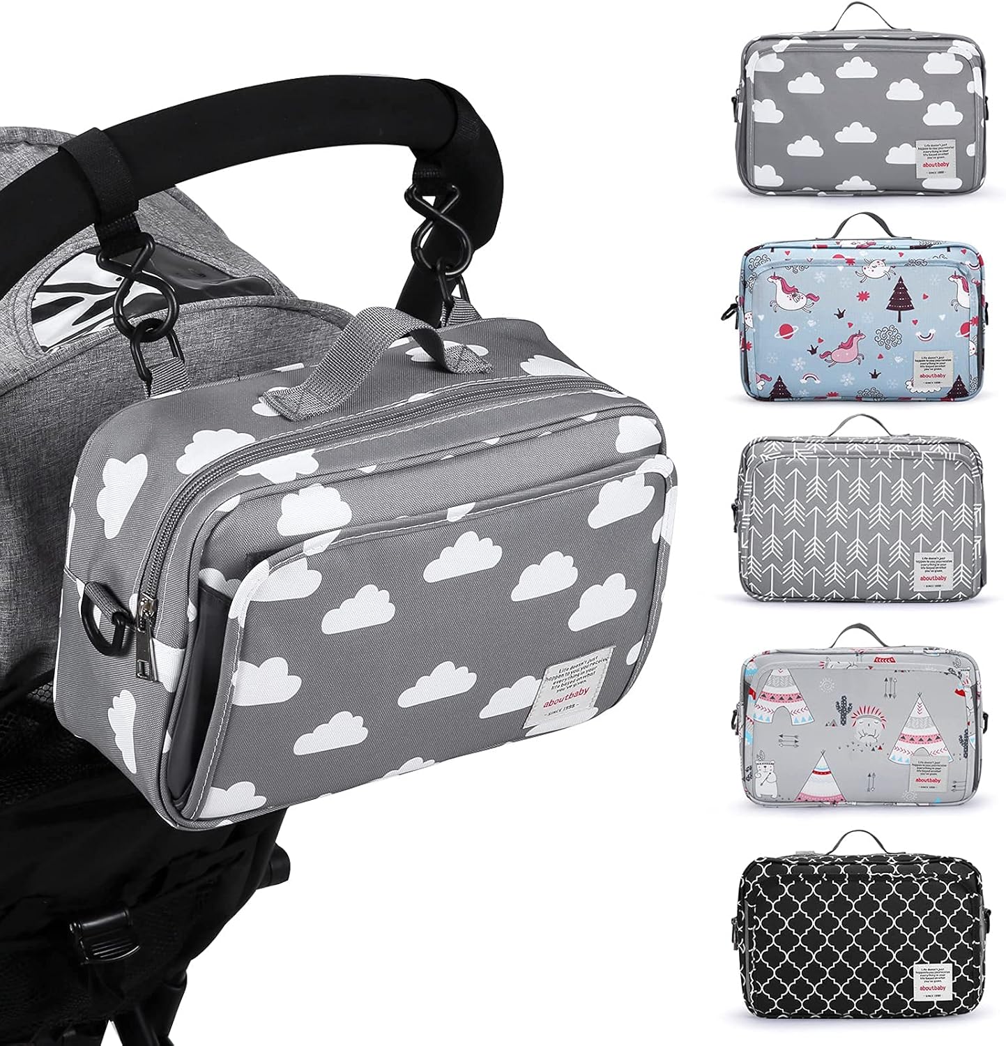 GOGOSO Baby Stroller Organizer Bag with Insulated Pocket, Universal Fit Most Strollers, Space for Diapers, Wipes & Toys, Flowers