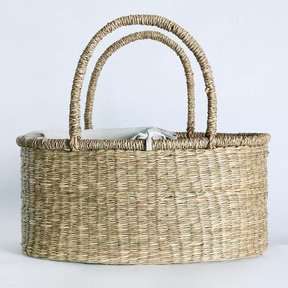 Premium Wicker Baby Diaper Caddy Organizer, Woven Seagrass Basket with Handles, Diaper Basket with Dividers (Seagrass)