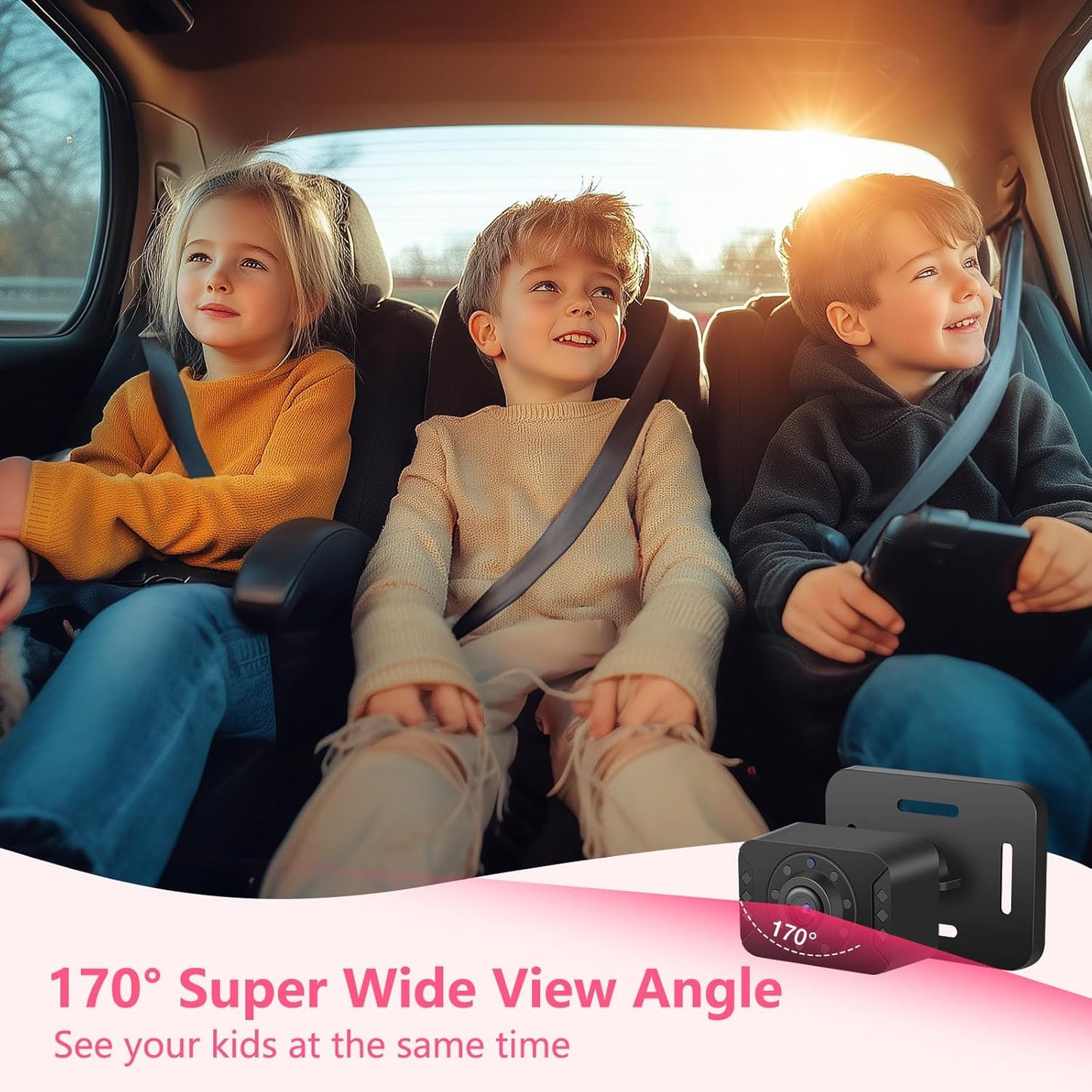 5'' Baby Car Camera with NO.1 Night Vision, USB Powered, Mirror/Normal Mode, 1080P IPS Crystal-Clear Car Baby Monitor With Brightness Setting & 3X Zoom, infant Backseat Camera, S100U, 5inch Black