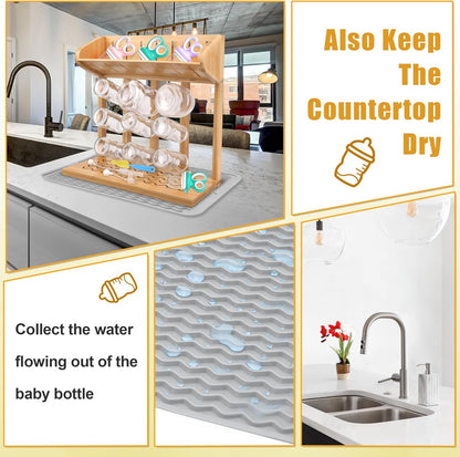 Windspeed Wooden Bottle Drying Rack for Baby Bottle Rack Dryer with Drain Pad, Space Saving for 11 Milk Glass Baby Feeder, Ideal Too for Busy Parents
