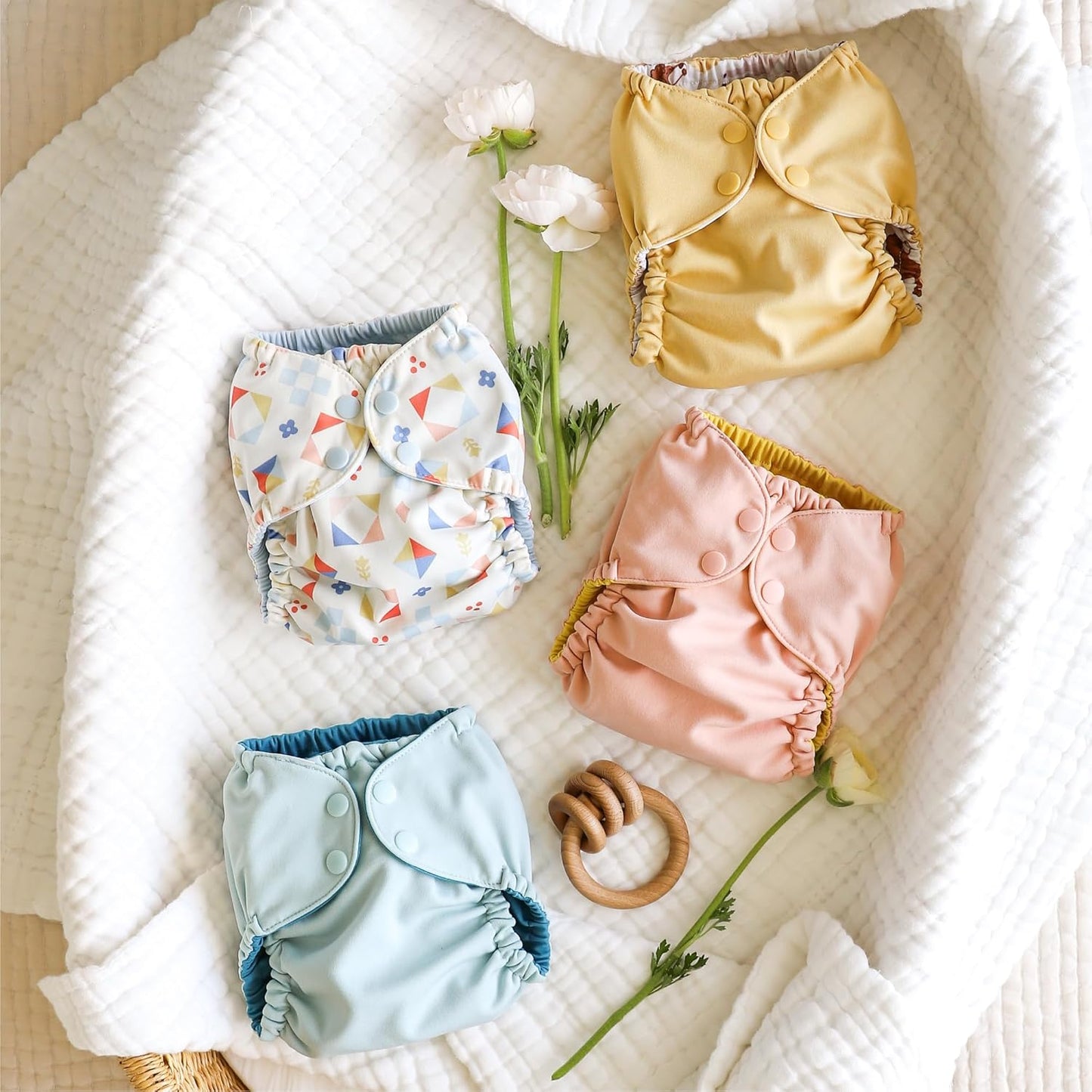Esembly Cloth Diaper Cover - Reusable Swim Diaper, Waterproof, Breathable - Adjustable Outer Layer Over Absorbent Inner for Blowout Protection - Sea Glass, Size 2 (18-35lbs)