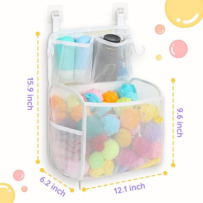Goowin Bath Toy Storage Holder, Large Openings Bath Toy Organizer, Large Capacity Mesh Bathtub Toy Storage, Multi Use Bath Tub Toy Holder for Bathroom (White)