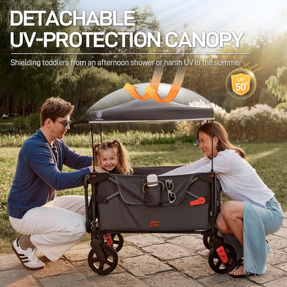 EVER ADVANCED Wagon Stroller for 2 Kids, Compact One-Step Fold Stroller Wagon with Adjustable Push/Pull Handles, Folding Wagon for Travel, Park & Beach, Includes Removable UV Canopy, Blue