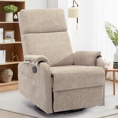Korser Recliner Chair, Swivel Rocking Recliner Chair for Adults, Glider Rocking Chair, Small Nursery Chair Recliner for Living Room, Reclining Chair with Modern-Designed Armrests, Chenille, Beige