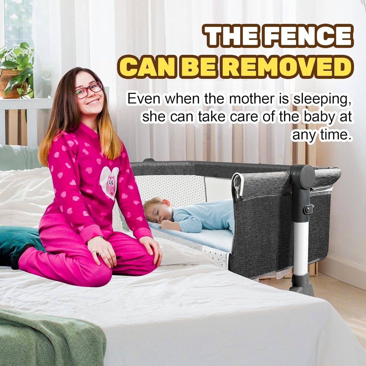 AOBOTE Baby Bassinet,Foldable Newborn Crib with Mosquito Net and Wanxiang Silent Wheel, Adjustable Height,Bassinet Bedside Sleeper (AB010011-1)
