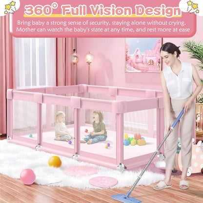 Large Baby Playpen for Babies and Toddlers, Playpen 74×50, Large Baby Play Yards Indoor & Outdoor, Sturdy Safety Baby Play Pen with Soft Breathable Mesh, Toddlers Activity Center with Anti-Slip Base