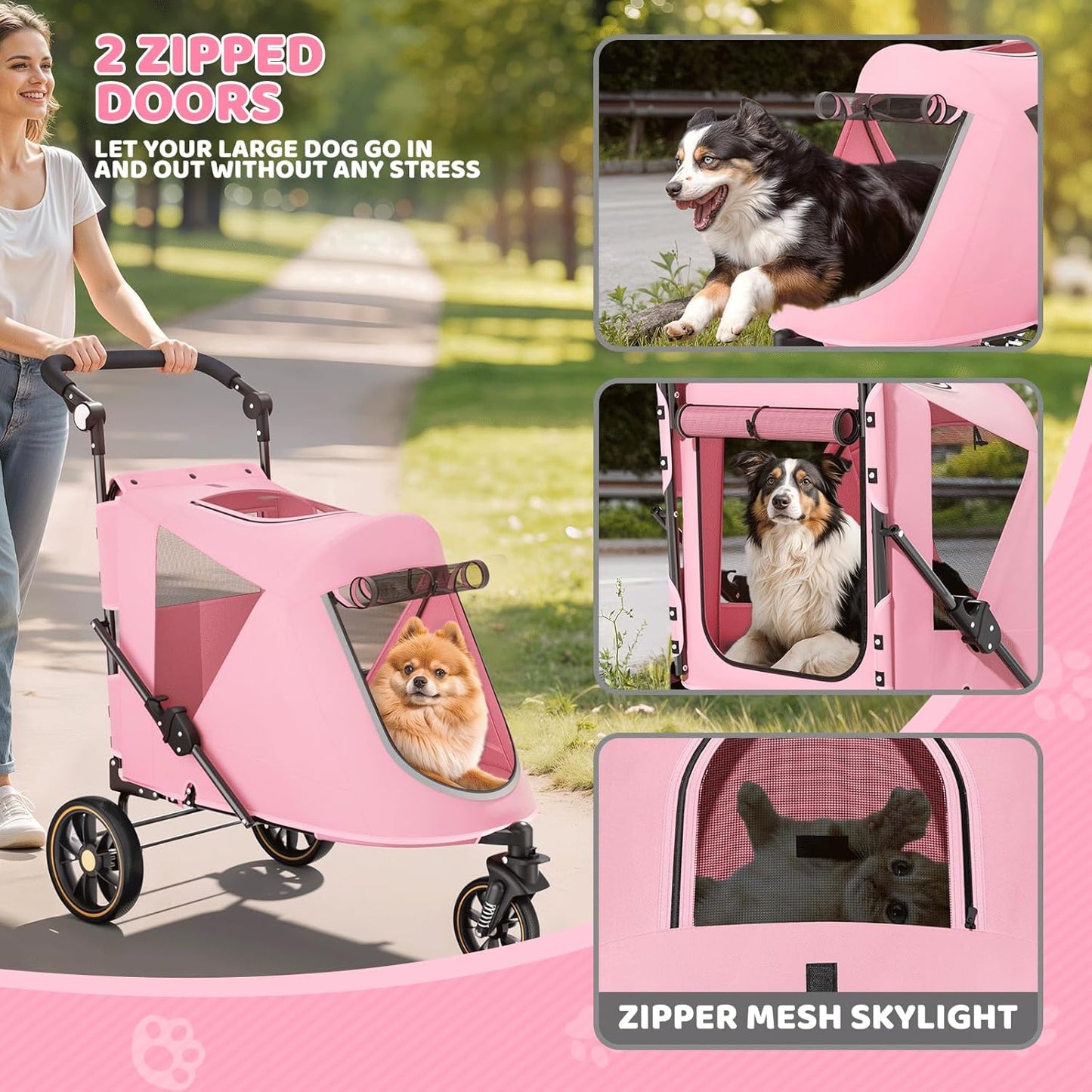 Magshion Compact Pet Stroller for Small-Medium Dogs/Cats up to 22lbs, 4-Wheel Lightweight Umbrella Shaped Portable Puppy Travel Jogger with Breathable Mesh, Cup Holder & Rear Storage, Black