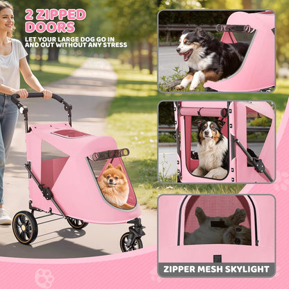 Magshion Compact Pet Stroller for Small-Medium Dogs/Cats up to 22lbs, 4-Wheel Lightweight Umbrella Shaped Portable Puppy Travel Jogger with Breathable Mesh, Cup Holder & Rear Storage, Black