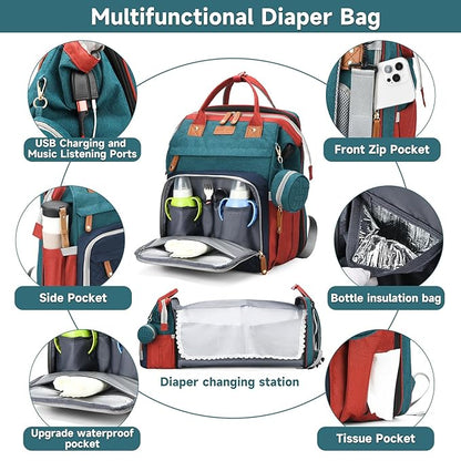 Baby Diaper Bags with Changing Station Multifunctional Waterproof Diaper Bag Backpack Travel Baby Bag with Changing Pad, Pacifier Case,Baby Essentials(Multicolor)