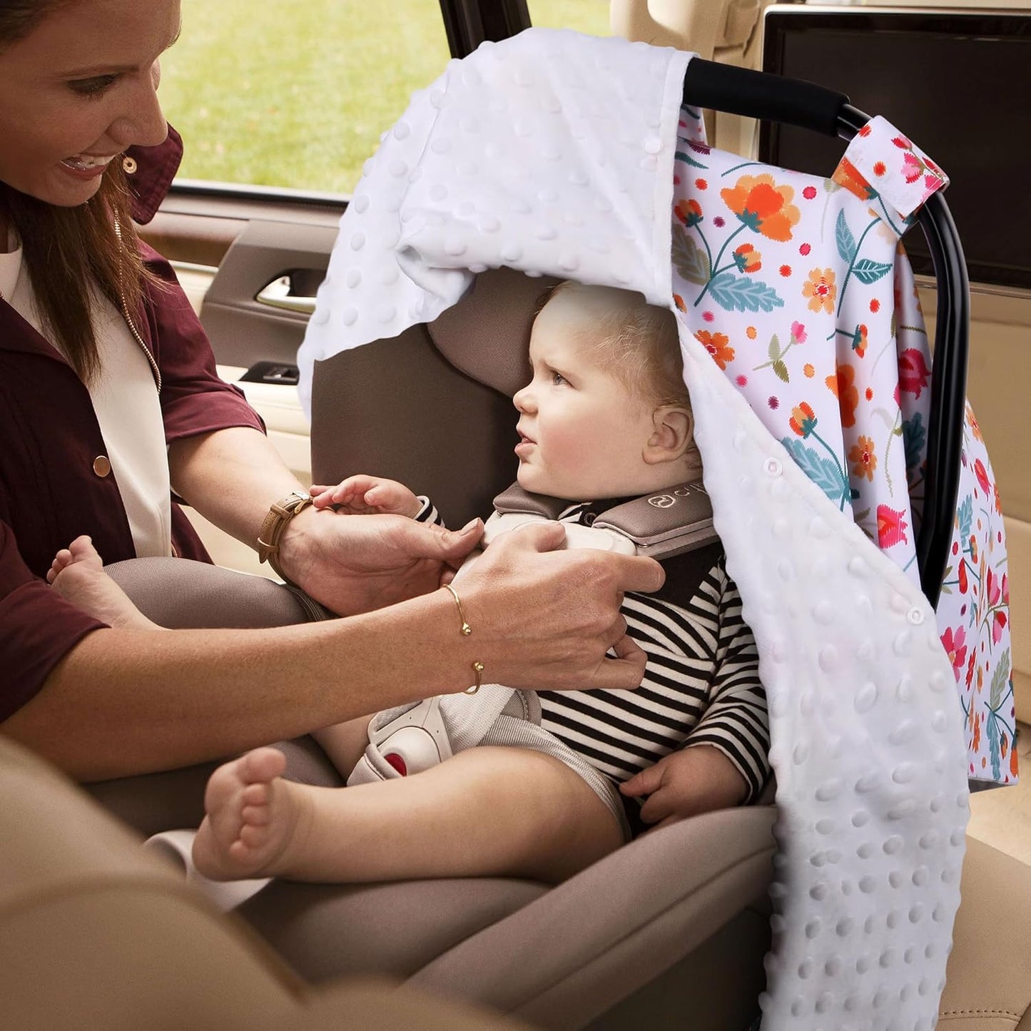 Metplus 2 in 1 Baby Car Seat Cover, Car Seat Canopy for Babies, Mom Multiuse Nursing Cover, Minky Baby Carrier Covers, Newborn Boy Girl, Peekaboo Opening