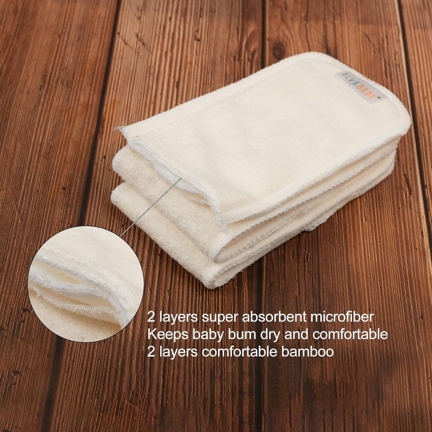 ALVABABY 12PCS Newborn Cloth Diaper Insert,5-Layer Charcoal Liner Reusable 12SZTN
