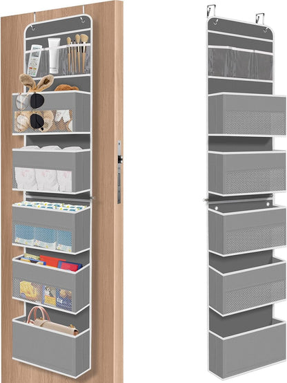 SpaceHacks 1 Pack Over The Door Organizer, Hanging Storage Organizer with Clear Window, 40lb Ultra Sturdy Large Capacity Room Organizer for Pantry Laundry Bathroom Nursery Closet Baby Essential (Grey)