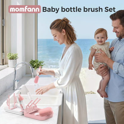 Baby Bottle Brush Set,8 in 1 Magnetic Design Cleaner Bottle Brush Kit with Silicone Brush,Drying Rack for Baby Bottle, Breast Pumps,Nipples - Home&Travel Gift for New Parents