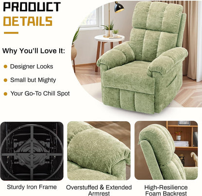 Korser Recliner Chair, Swivel Rocker Recliner Chair for Adults, Small Recliners for Small Spaces, Upholstered Manual Recliner with Side Pockets, Nursery Rocking Chair for Living Room, Chenille, Beige