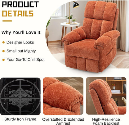 Korser Recliner Chair, Swivel Rocker Recliner Chair for Adults, Small Recliners for Small Spaces, Upholstered Manual Recliner with Side Pockets, Nursery Rocking Chair for Living Room, Chenille, Beige