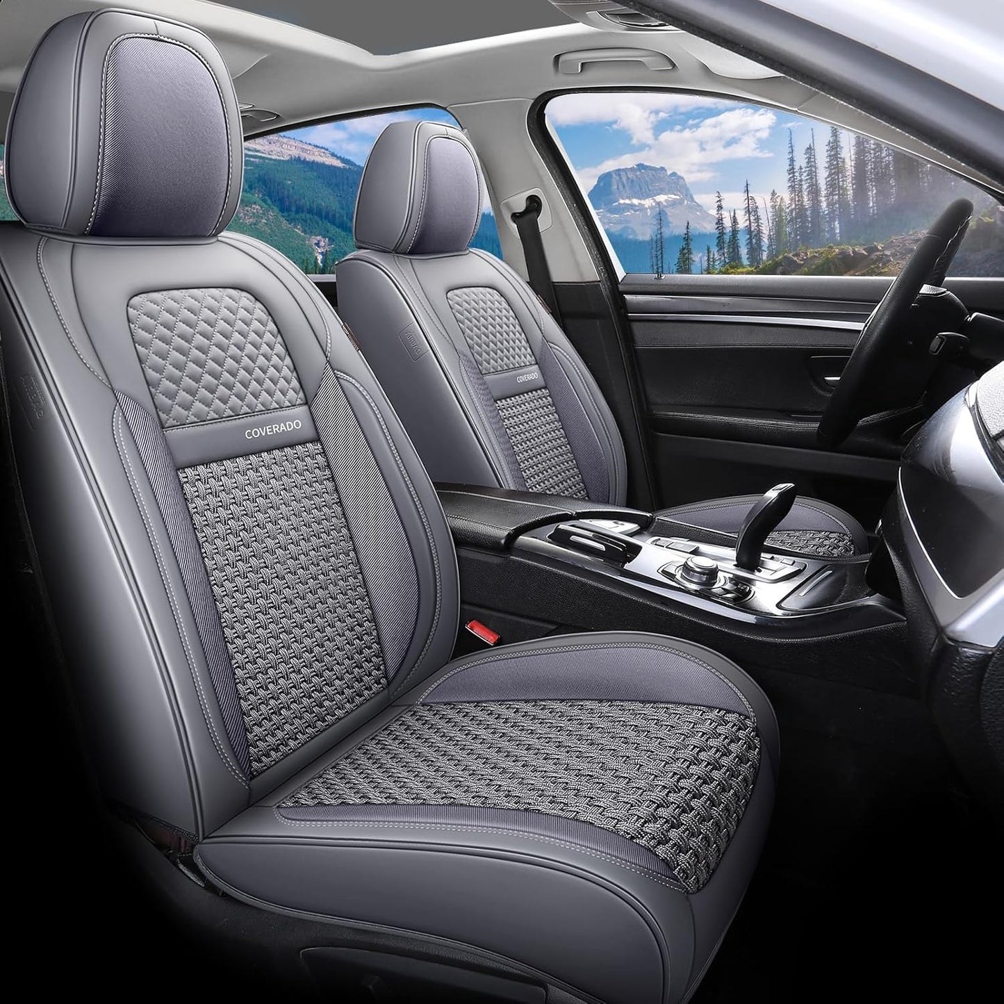 Coverado Leather Seat Covers for Car, Waterproof Car Seat Covers Full Set, 2 in 1 Conversions Car Seat Cover Protector Car Accessories Universal Fit for Most Cars SUVs and Trucks Beige