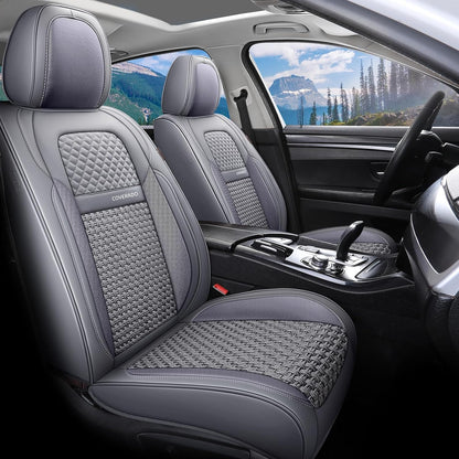 Coverado Leather Seat Covers for Car, Waterproof Car Seat Covers Full Set, 2 in 1 Conversions Car Seat Cover Protector Car Accessories Universal Fit for Most Cars SUVs and Trucks Beige