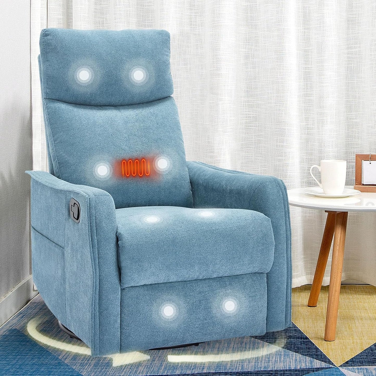 cinkehome Swivel Rocker Recliner, Glider Rocker Recliner Chair for Nursery, Manual Reclining Chair with Heated Massage, Small Spaces, Living Room, Khaki Chenille