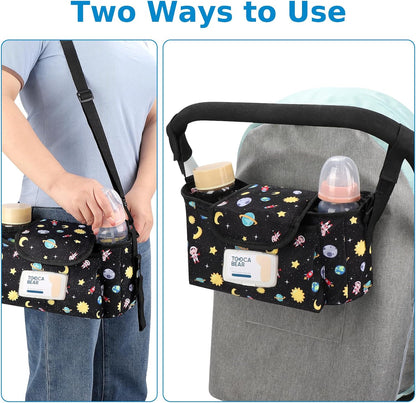 Accmor Universal Stroller Organizer with Insulated Cup Holder and Shoulder Strap, Stroller Caddy Bag Stroller Cup Holder Attachment for Uppababy, Baby Jogger, Britax Strollers, Black