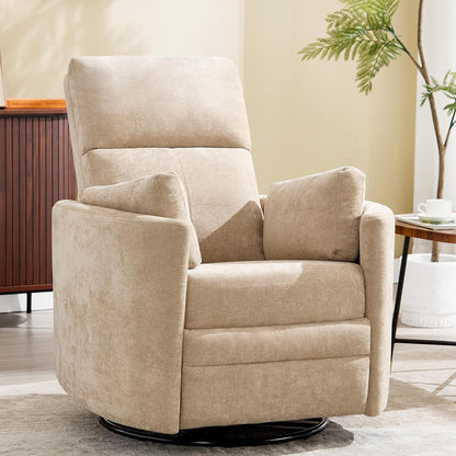 Power Recliner,Nursery Swivel Glider Rocking Chair with USB Port,Upholstered Adult Electric Recliner Rocking Chair with 2 Pillows for Living Room Bedroom (Beige Corduroy, Power-Driven)