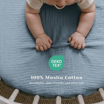 Muslin Bedside Sleeper Bassinet Fitted Sheets, 3 Pack Cotton Baby Sheet for Boys & Girls, Soft, Compatible with Baby Delight, Dream On Me, AMKE and Other Rectangle Mattress (Nightfall Blue)