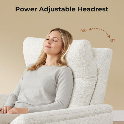 CHITA Power Swivel Glider for Adults with Nightlight, Nursery Recliner Chair with Power Headrest for Living Room, Bedroom, Water-Resistant Boucle Fabric in Sand